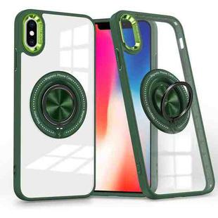 For iPhone XS / X Magnetic Rotating Ring Holder Phone Case(Dark Green)