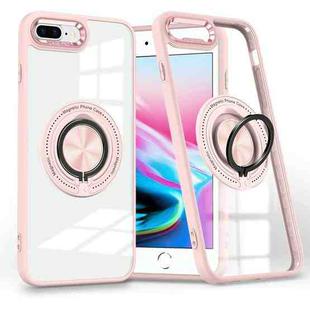 For iPhone 8 Plus / 7 Plus Magnetic Rotating Ring Holder Phone Case(Pink)