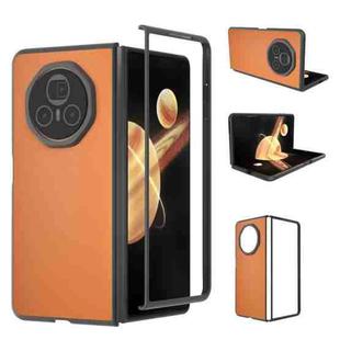 For Honor Magic V3 PU Leather Black Frame Full Coverage Phone Case(Orange)