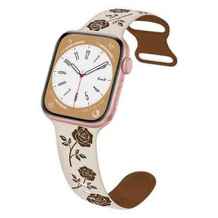 For Apple Watch SE 2023 44mm Two-color Rose Engraved Silicone Watch Band(Starlight Caramel)