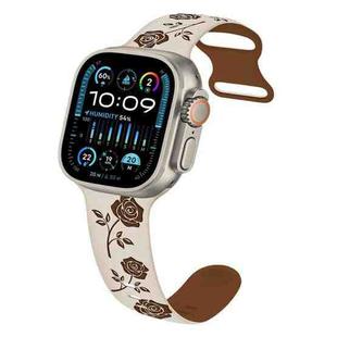 For Apple Watch Ultra 2 49mm Two-color Rose Engraved Silicone Watch Band(Starlight Caramel)