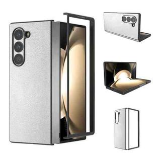 For Samsung Galaxy Z Fold6 PU Leather Black Frame Full Coverage Phone Case(Silver)