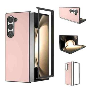 For Samsung Galaxy Z Fold6 PU Leather Black Frame Full Coverage Phone Case(Light Pink)