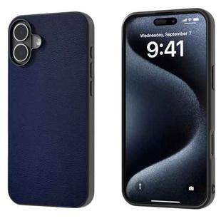 For iPhone 16 PU Leather Black Frame Full Coverage Phone Case(Dark Blue)