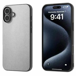 For iPhone 16 PU Leather Black Frame Full Coverage Phone Case(Silver)