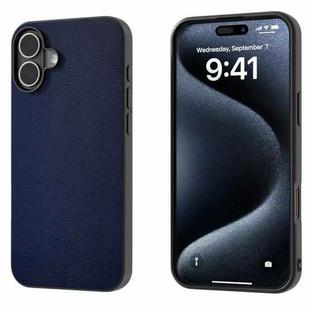 For iPhone 16 Plus PU Leather Black Frame Full Coverage Phone Case(Dark Blue)