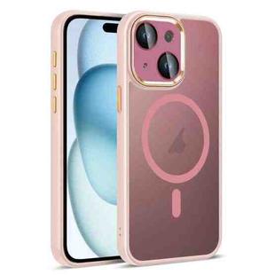 For iPhone 15 Plus Colorful Armor Lens Film Translucent Skin Feel MagSafe Phone Case(Pink)