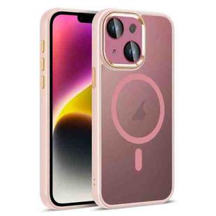 For iPhone 14 Colorful Armor Lens Film Translucent Skin Feel MagSafe Phone Case(Pink)