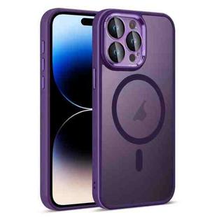 For iPhone 14 Pro Max Colorful Armor Lens Film Translucent Skin Feel MagSafe Phone Case(Purple)