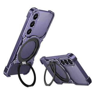 For Samsung Galaxy S24+ 5G Mechanical Arm Borderless MagSafe Holder Metal Phone Case(Purple Silver)