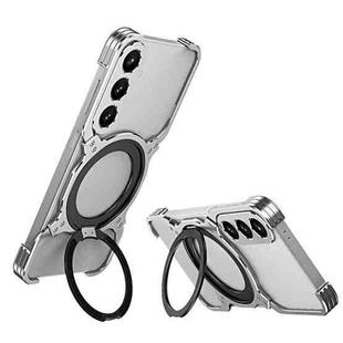 For Samsung Galaxy S24 5G Mechanical Arm Borderless MagSafe Holder Metal Phone Case(Grey Silver)
