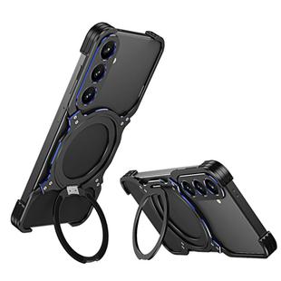 For Samsung Galaxy S25+ 5G Mechanical Arm Borderless MagSafe Holder Metal Phone Case(Black Blue)