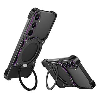 For Samsung Galaxy S25+ 5G Mechanical Arm Borderless MagSafe Holder Metal Phone Case(Black Purple)