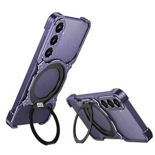 For Samsung Galaxy S25+ 5G Mechanical Arm Borderless MagSafe Holder Metal Phone Case(Purple Silver)
