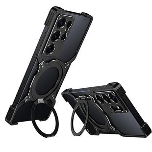 For Samsung Galaxy S25 Ultra 5G Mechanical Arm Borderless MagSafe Holder Metal Phone Case(Black Silver)