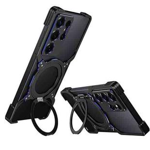 For Samsung Galaxy S25 Ultra 5G Mechanical Arm Borderless MagSafe Holder Metal Phone Case(Black Blue)