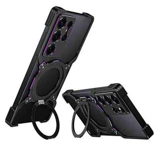 For Samsung Galaxy S25 Ultra 5G Mechanical Arm Borderless MagSafe Holder Metal Phone Case(Black Purple)