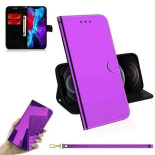 For iPhone 12 / 12 Pro Imitated Mirror Surface Horizontal Flip Leather Case with Holder & Card Slots & Wallet & Lanyard(Purple)