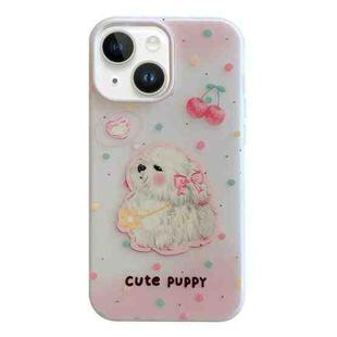 For iPhone 15 Jelly 2 in 1 TPU Hybrid PC Phone Case(Cherry Cute Puppy)