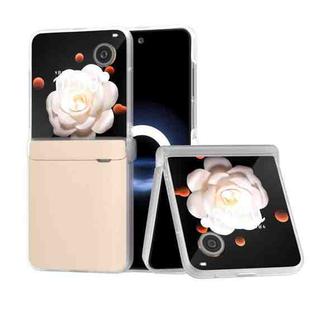 For Honor Magic V Flip ABEEL Three Parts Frosted Translucent Frame PU Leather Full Coverage Phone Case(Peach Pink)