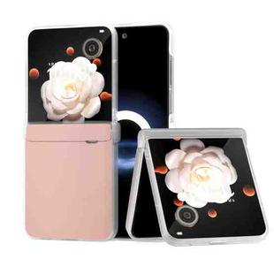 For Honor Magic V Flip ABEEL Three Parts Frosted Translucent Frame PU Leather Full Coverage Phone Case(Light Pink)