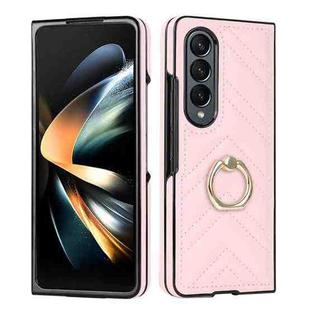 For Samsung Galaxy Z Fold4 V-shaped Folding Phone Case with Rotating Ring(Pink)