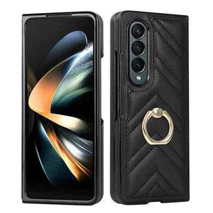 For Samsung Galaxy Z Fold4 V-shaped Folding Phone Case with Rotating Ring(Black)