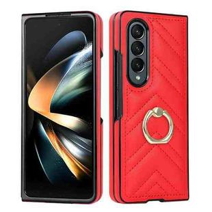 For Samsung Galaxy Z Fold4 V-shaped Folding Phone Case with Rotating Ring(Red)