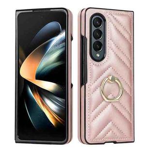 For Samsung Galaxy Z Fold4 V-shaped Folding Phone Case with Rotating Ring(Rose Gold)