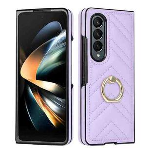 For Samsung Galaxy Z Fold4 V-shaped Folding Phone Case with Rotating Ring(Purple)