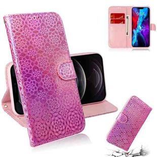 For iPhone 12 / 12 Pro Solid Color Colorful Magnetic Buckle Horizontal Flip PU Leather Case with Holder & Card Slots & Wallet & Lanyard(Pink)