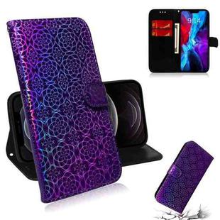 For iPhone 12 / 12 Pro Solid Color Colorful Magnetic Buckle Horizontal Flip PU Leather Case with Holder & Card Slots & Wallet & Lanyard(Purple)