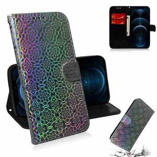 For iPhone 12 Pro Max Solid Color Colorful Magnetic Buckle Horizontal Flip PU Leather Case with Holder & Card Slots & Wallet & Lanyard(Silver)