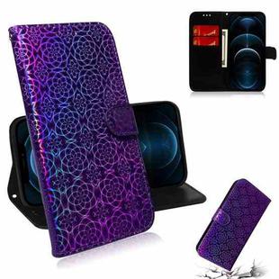 For iPhone 12 Pro Max Solid Color Colorful Magnetic Buckle Horizontal Flip PU Leather Case with Holder & Card Slots & Wallet & Lanyard(Purple)