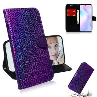 For Xiaomi Redmi 9A Solid Color Colorful Magnetic Buckle Horizontal Flip PU Leather Case with Holder & Card Slots & Wallet & Lanyard(Purple)