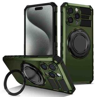 For iPhone 15 Pro Rotating Magnetic Holder Phone Case(Dark Green)