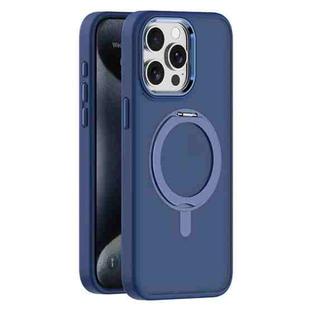 For iPhone 15 Pro Skin Feel Frosted MagSafe Magnetic Rotating Holder Phone Case(Dark Blue)