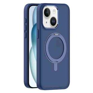 For iPhone 15 Plus Skin Feel Frosted MagSafe Magnetic Rotating Holder Phone Case(Dark Blue)