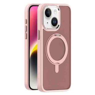For iPhone 14 Plus Skin Feel Frosted MagSafe Magnetic Rotating Holder Phone Case(Pink)