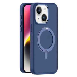 For iPhone 14 Plus Skin Feel Frosted MagSafe Magnetic Rotating Holder Phone Case(Dark Blue)