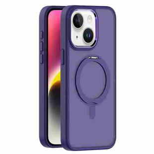 For iPhone 14 Plus Skin Feel Frosted MagSafe Magnetic Rotating Holder Phone Case(Purple)