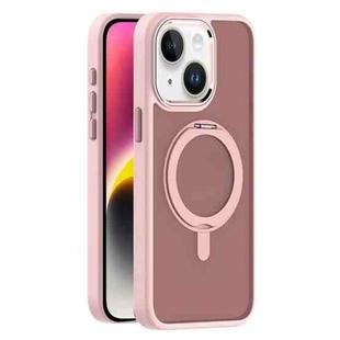 For iPhone 14 Skin Feel Frosted MagSafe Magnetic Rotating Holder Phone Case(Pink)