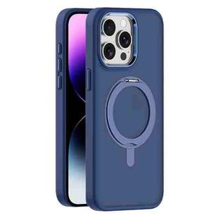 For iPhone 14 Pro Skin Feel Frosted MagSafe Magnetic Rotating Holder Phone Case(Dark Blue)