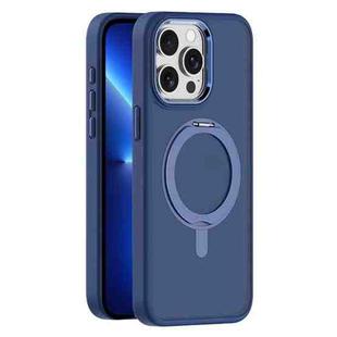 For iPhone 13 Pro Max Skin Feel Frosted MagSafe Magnetic Rotating Holder Phone Case(Dark Blue)