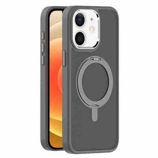 For iPhone 12 Skin Feel Frosted MagSafe Magnetic Rotating Holder Phone Case(Dark Grey)