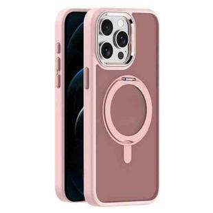 For iPhone 12 Pro Max Skin Feel Frosted MagSafe Magnetic Rotating Holder Phone Case(Pink)