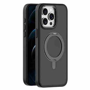 For iPhone 12 Pro Max Skin Feel Frosted MagSafe Magnetic Rotating Holder Phone Case(Black)