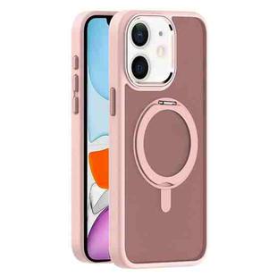 For iPhone 11 Skin Feel Frosted MagSafe Magnetic Rotating Holder Phone Case(Pink)