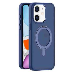 For iPhone 11 Skin Feel Frosted MagSafe Magnetic Rotating Holder Phone Case(Dark Blue)