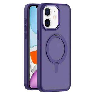 For iPhone 11 Skin Feel Frosted MagSafe Magnetic Rotating Holder Phone Case(Purple)